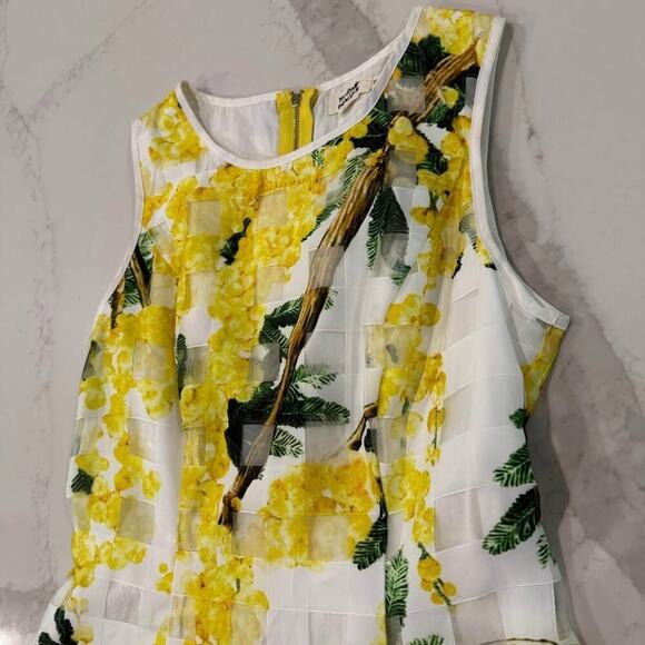 Holly Bracken Tropical Floral Sleeveless Midi Sheath Dress Women's Small Yellow - Picture 5 of 10